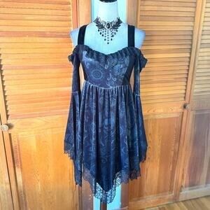 Killstar x The Lost Boys Gothic Victorian Vampire Gray Velvet Skull Dress S